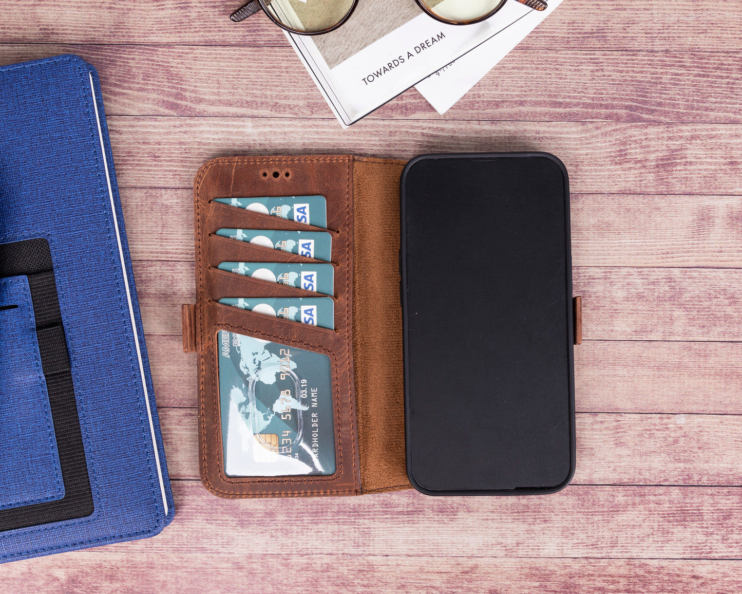 iPhone 13 (6.1") Leather MagSafe Stand Wallet Case RFID Protection - Furry Leopard