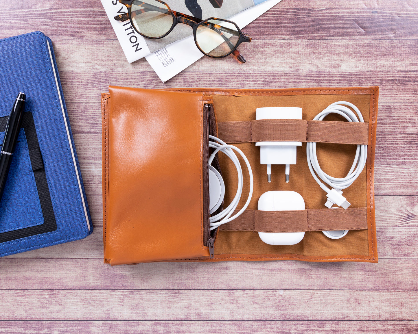Leather Cable Organizer - Rustic Brown