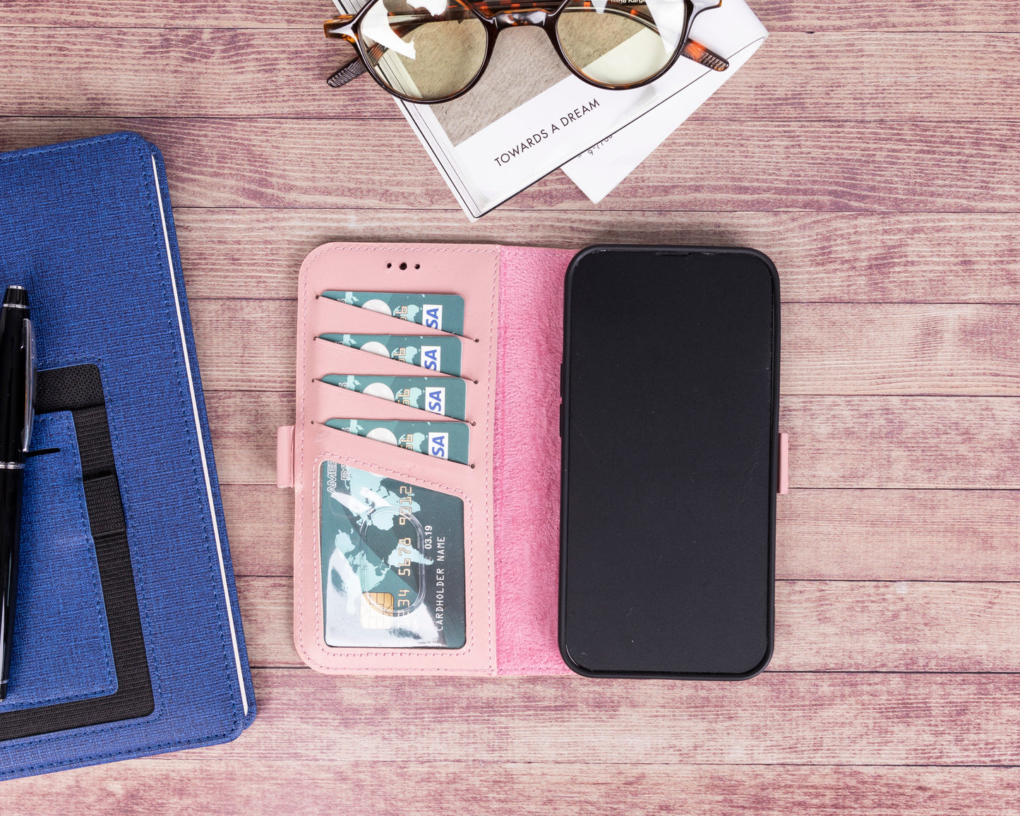 iPhone 13 Pro (6.1") Leather MagSafe Stand Wallet Case RFID Protection - Pink
