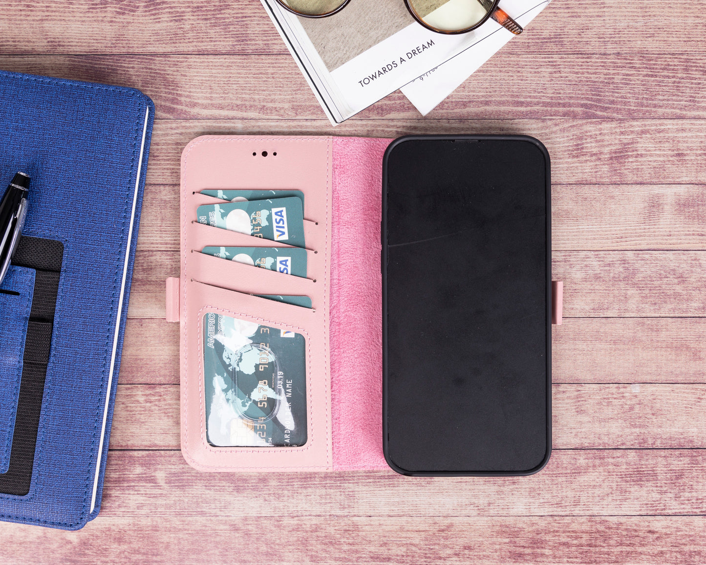 iPhone 13 Pro Max (6.7") Leather MagSafe Stand Wallet Case RFID Protection - Pink
