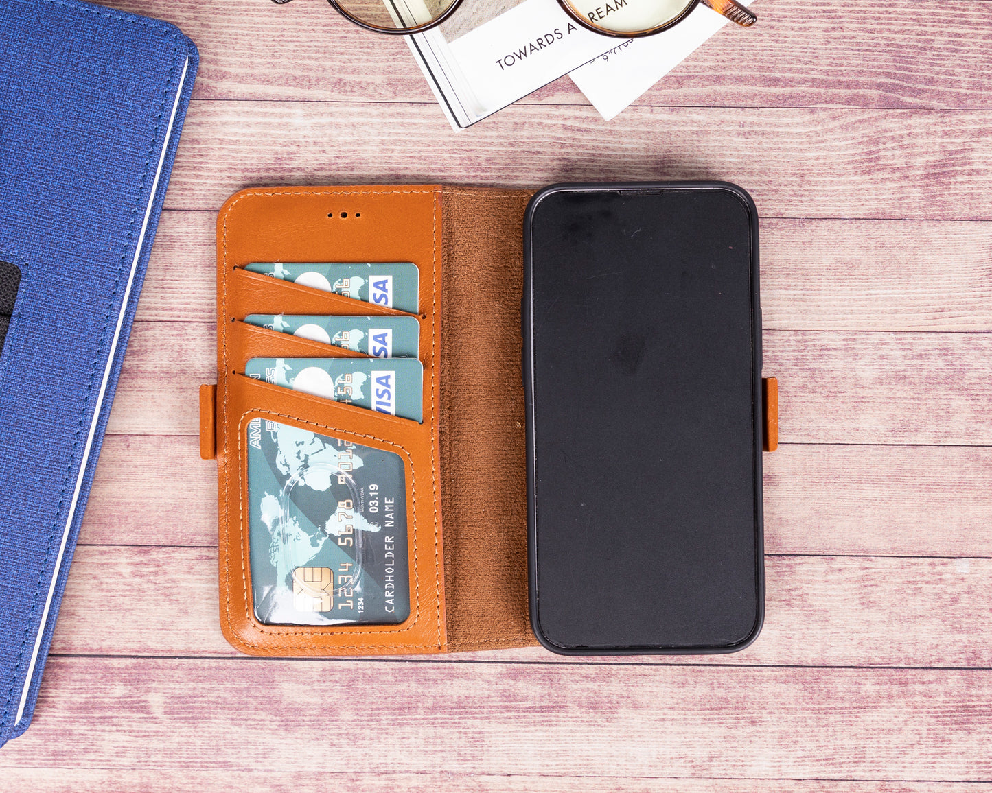 iPhone 13 Mini (5.4") Leather MagSafe Stand Wallet Case RFID Protection - Brown