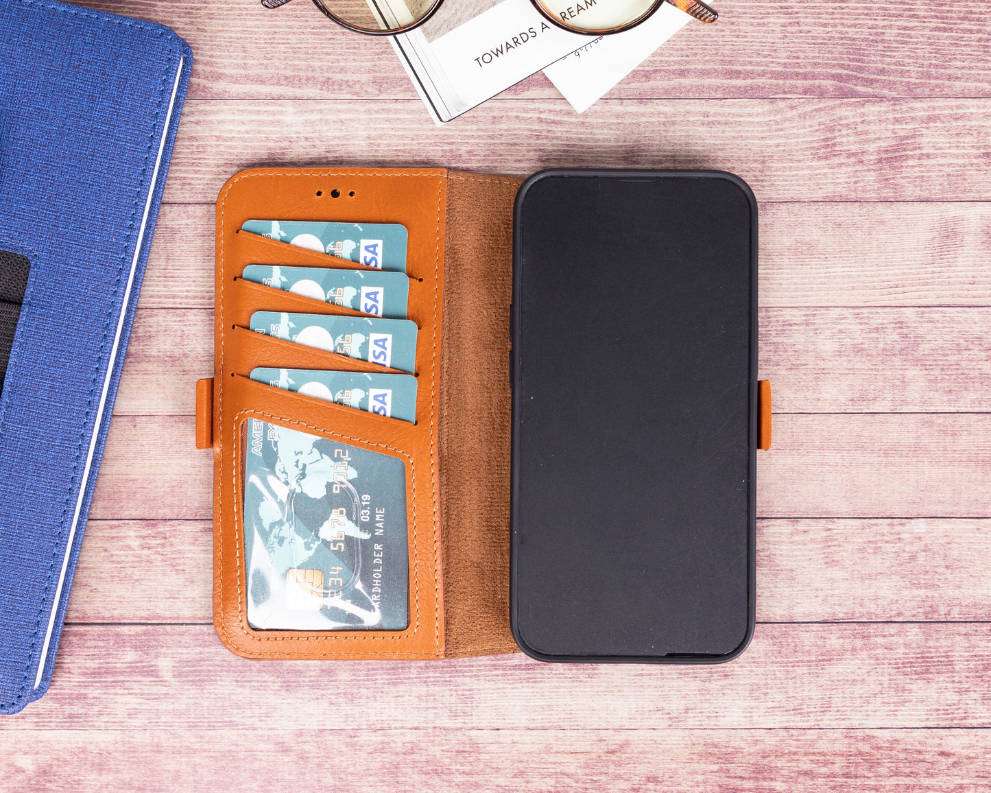 iPhone 13 (6.1") Leather MagSafe Stand Wallet Case RFID Protection - Brown