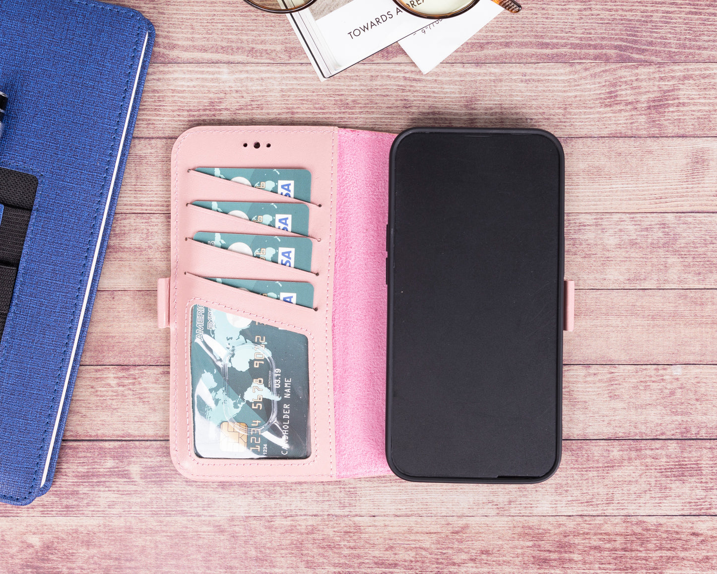 iPhone 13 (6.1") Leather MagSafe Stand Wallet Case RFID Protection - Pink