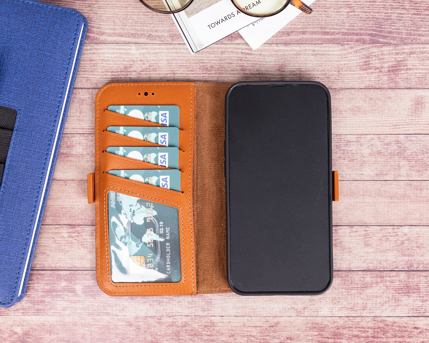 iPhone 13 Pro (6.1") Leather MagSafe Stand Wallet Case RFID Protection - Brown