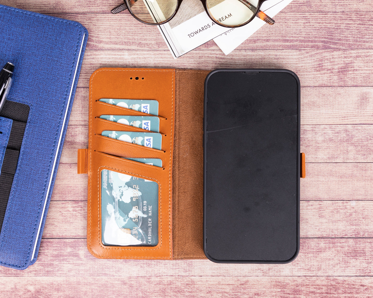 iPhone 13 Pro Max (6.7") Leather MagSafe Stand Wallet Case RFID Protection - Brown