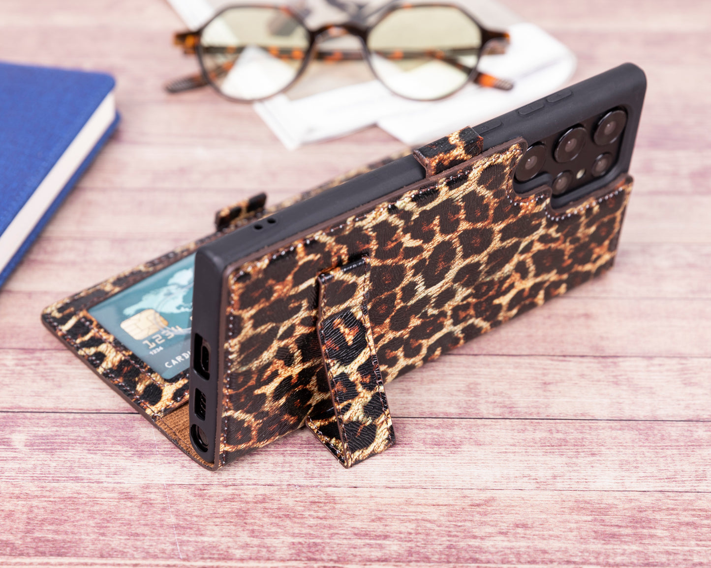 Samsung Galaxy S22 Ultra (6.8") Leather Wallet Case - Black Leopard