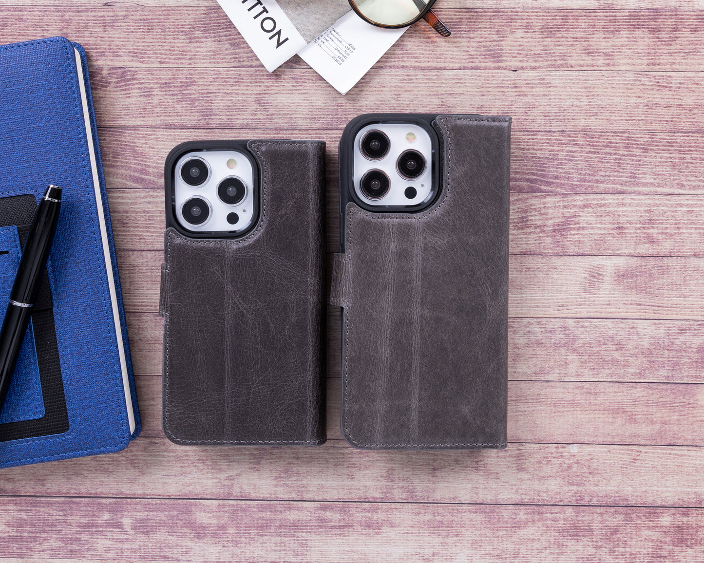 iPhone 14 Pro Max (6.7") Leather MagSafe RFID Detachable Wallet Case - Rustic Black