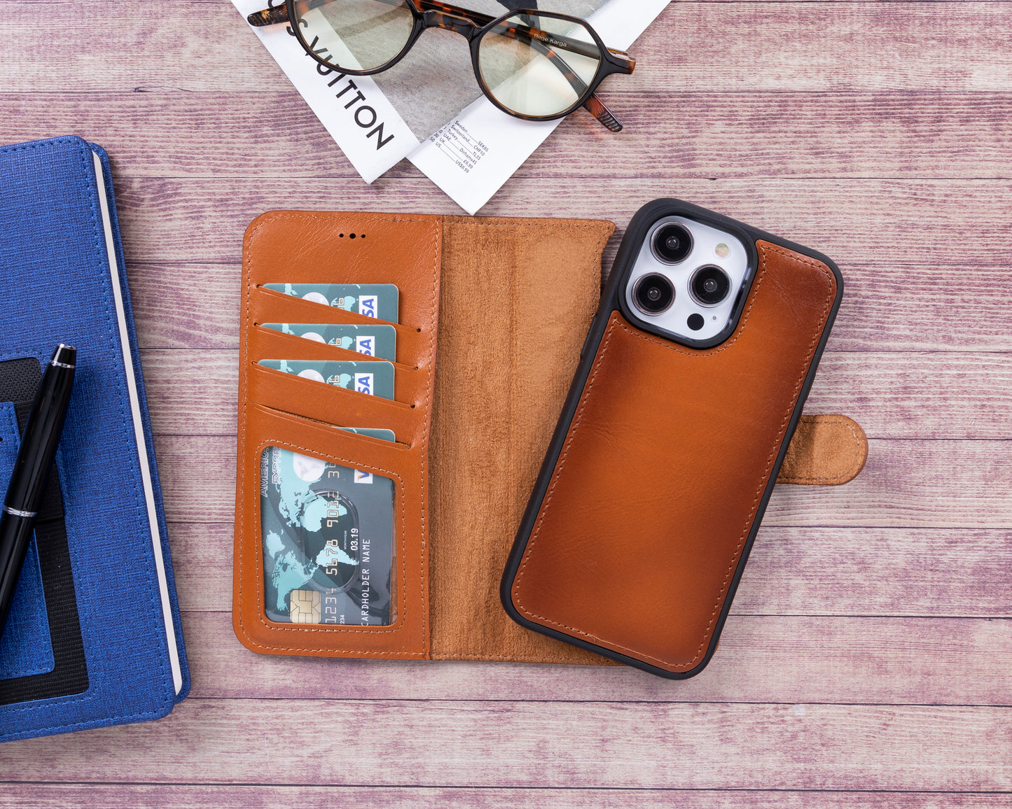 iPhone 14 Pro Max (6.7") Leather MagSafe RFID Detachable Wallet Case - Rustic Brown