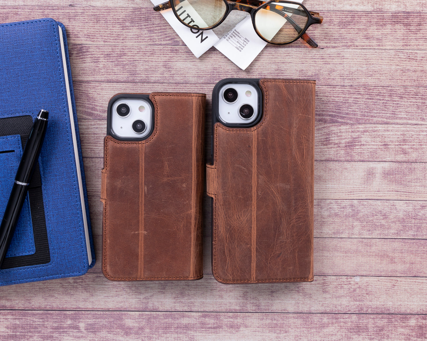 iPhone 14 Plus (6.7") Leather MagSafe RFID Detachable Wallet Case - Teak Brown