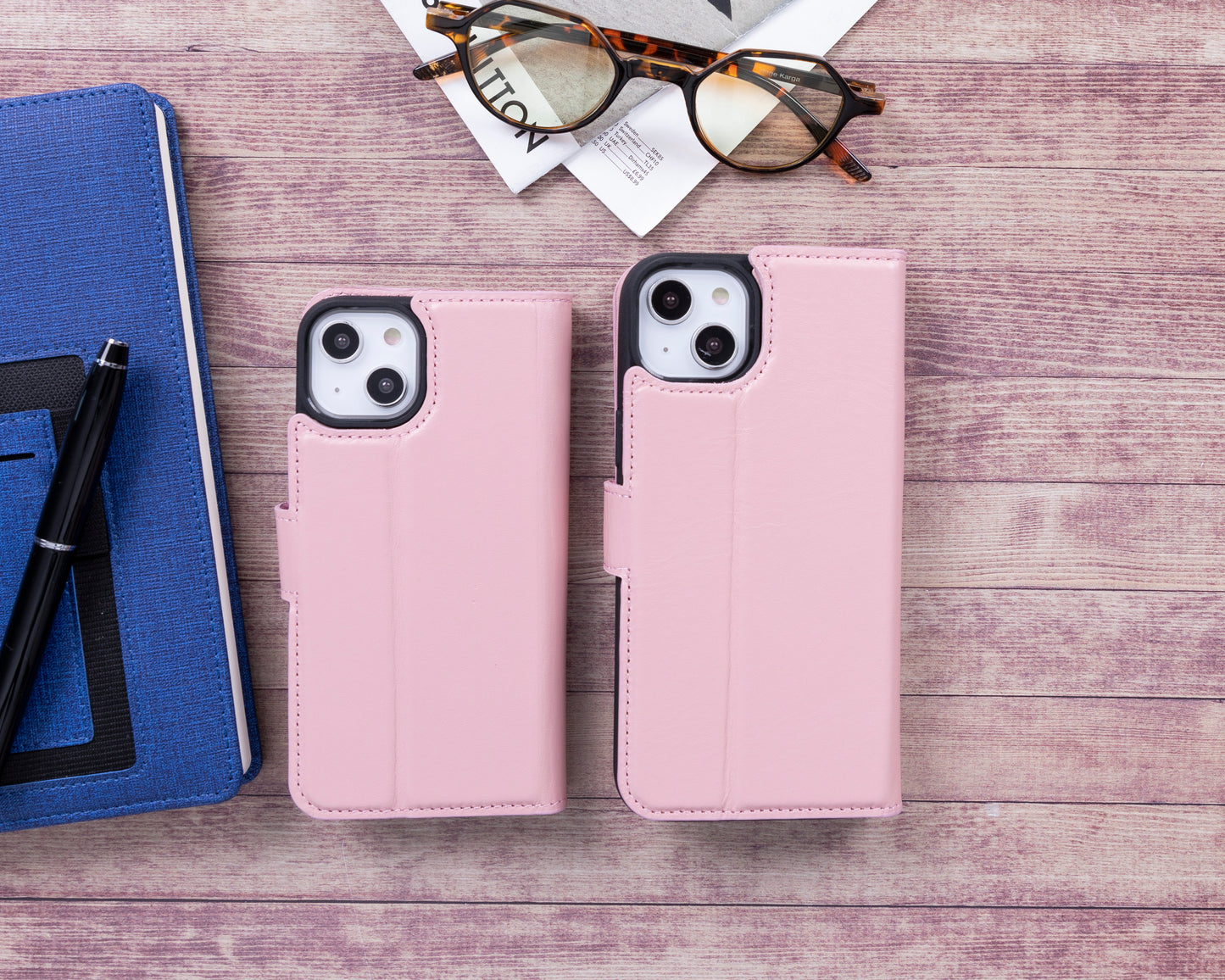 iPhone 14 Plus (6.7") Leather MagSafe RFID Detachable Wallet Case - Pink