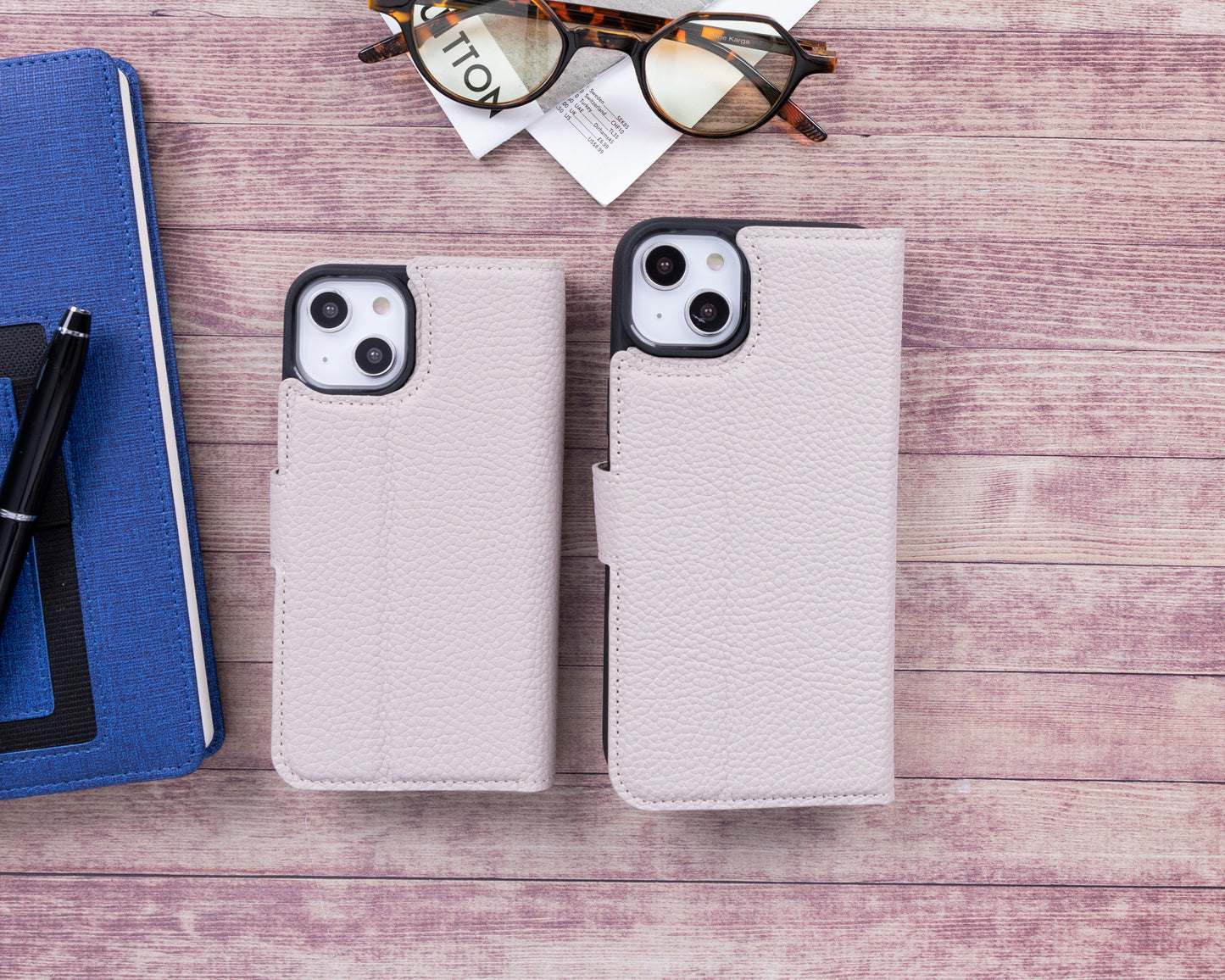 iPhone 14 Plus (6.7") Leather MagSafe RFID Detachable Wallet Case - Beige