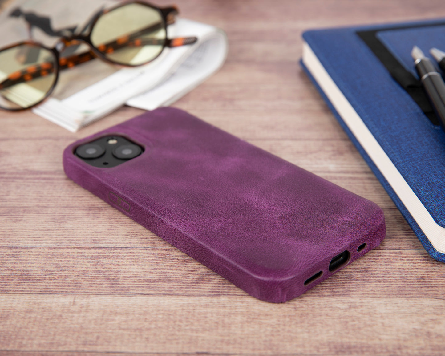 iPhone 13 (6.1") Full Leather MagSafe Snap On Case - Purple