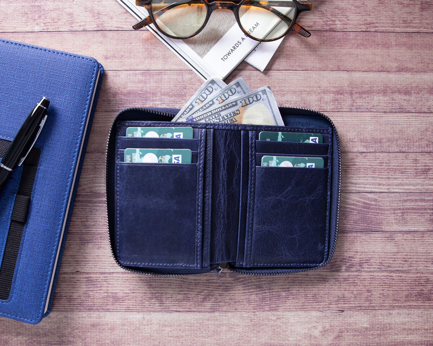 Lugano Leather Women Wallet - Blue