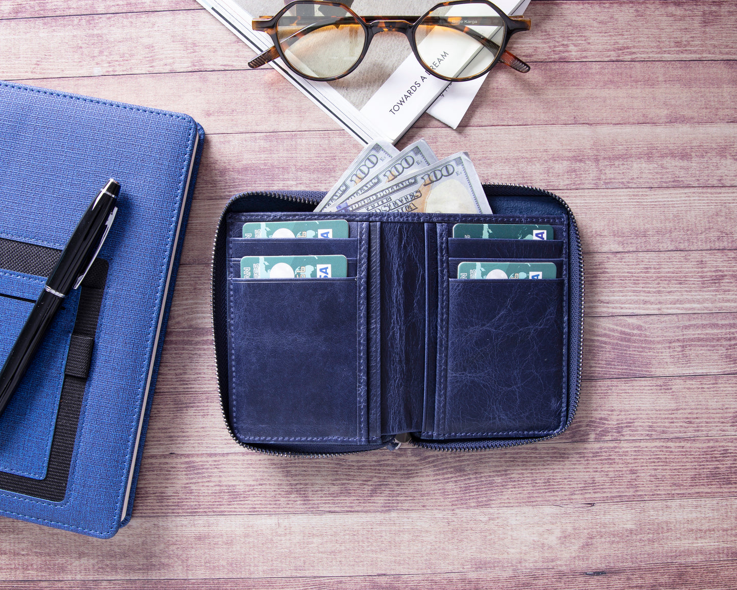 Lugano Leather Women Wallet - Blue