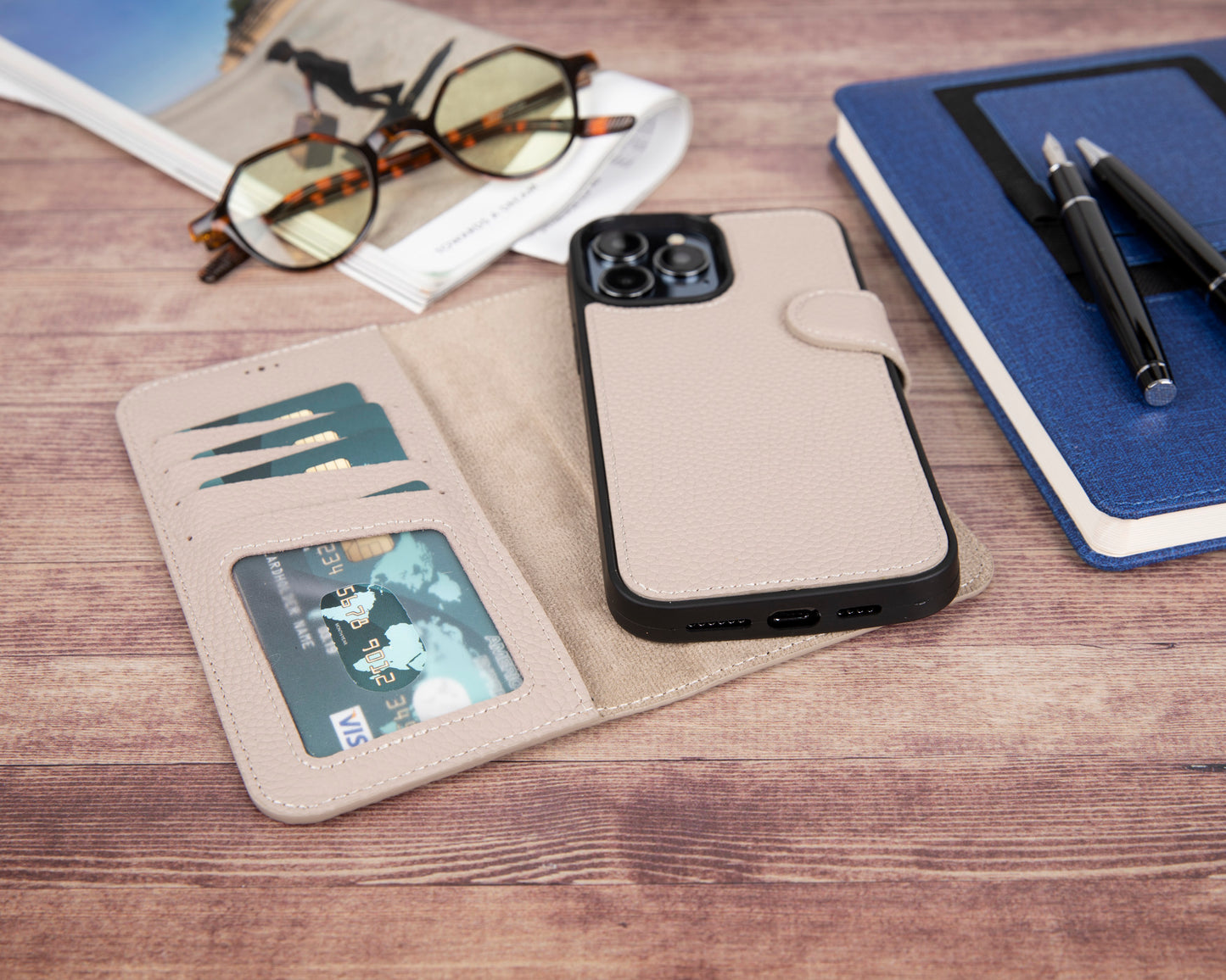 iPhone 13 Pro Max (6.7") Leather MagSafe RFID Magnetic Detachable Wallet Case - Beige