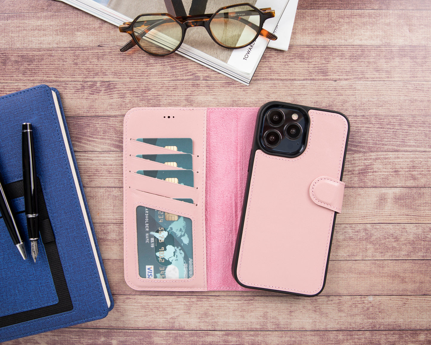 iPhone 13 Pro Max (6.7") Leather MagSafe RFID Magnetic Detachable Wallet Case - Pink