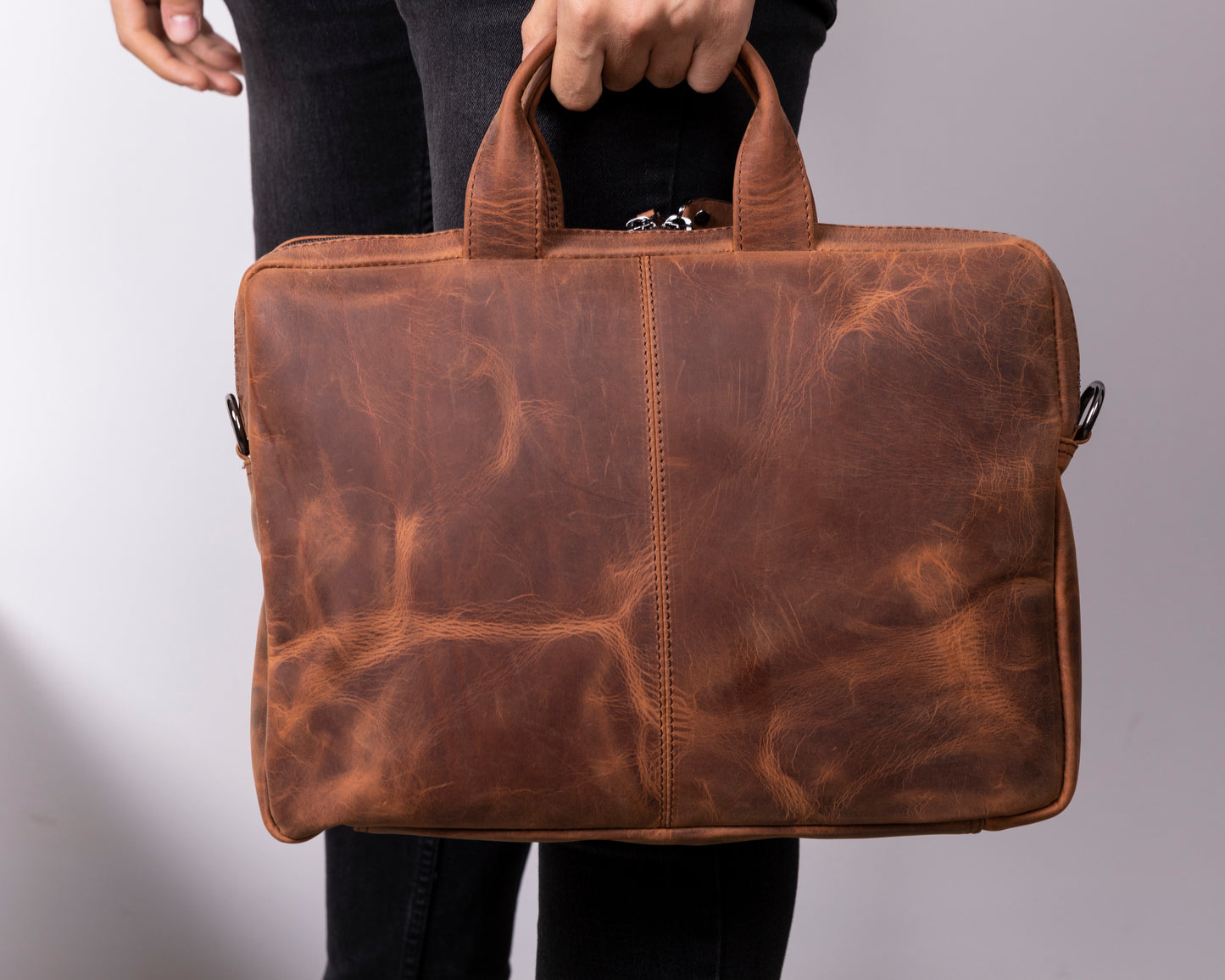 Leather Notebook/Macbook Bag 16" - Teak Brown
