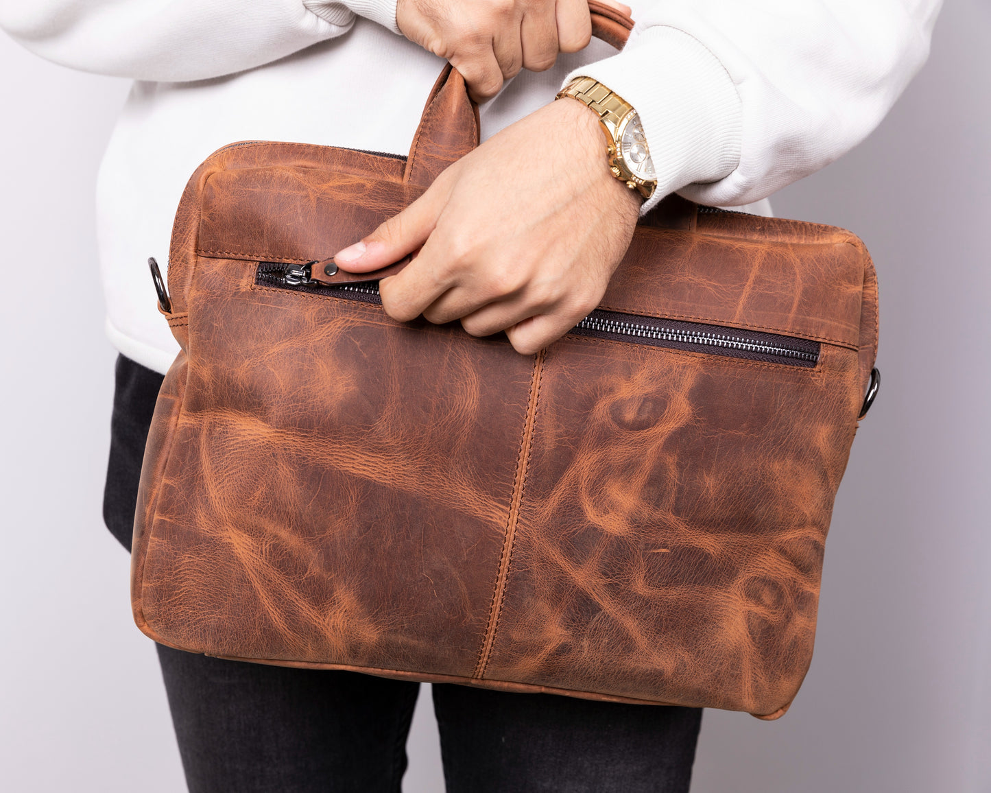 Leather Notebook/Macbook Bag 14" - Teak Brown