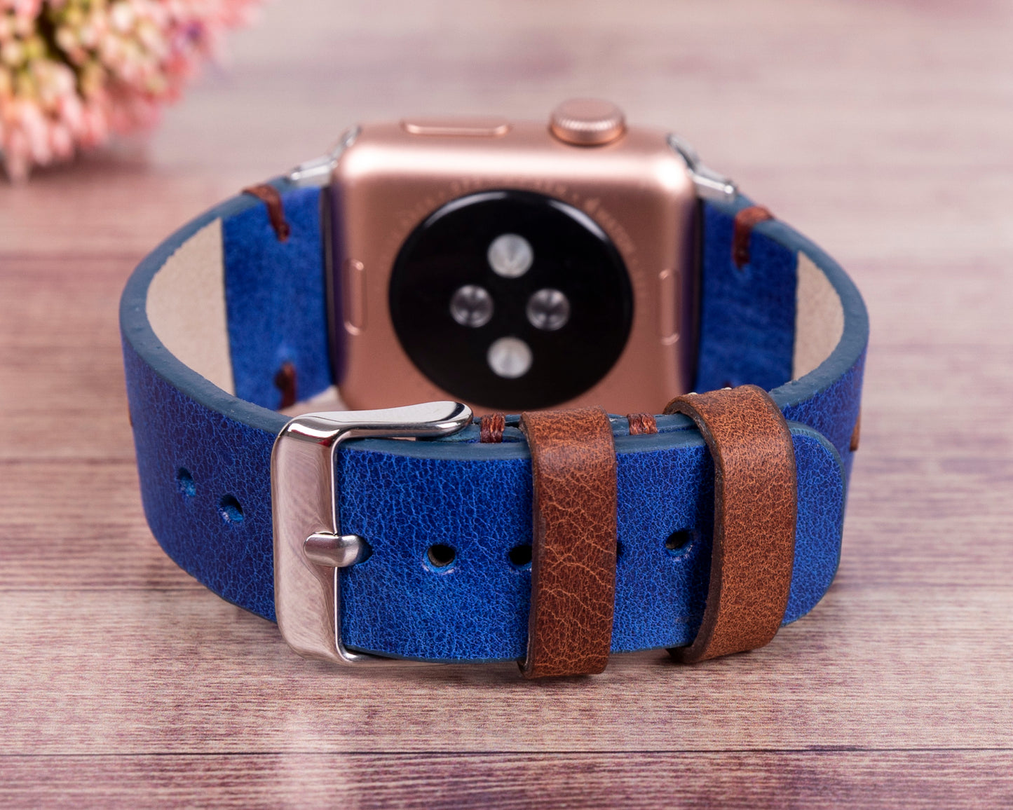 Dual Color Leather Apple Watch Band - Brown/Blue
