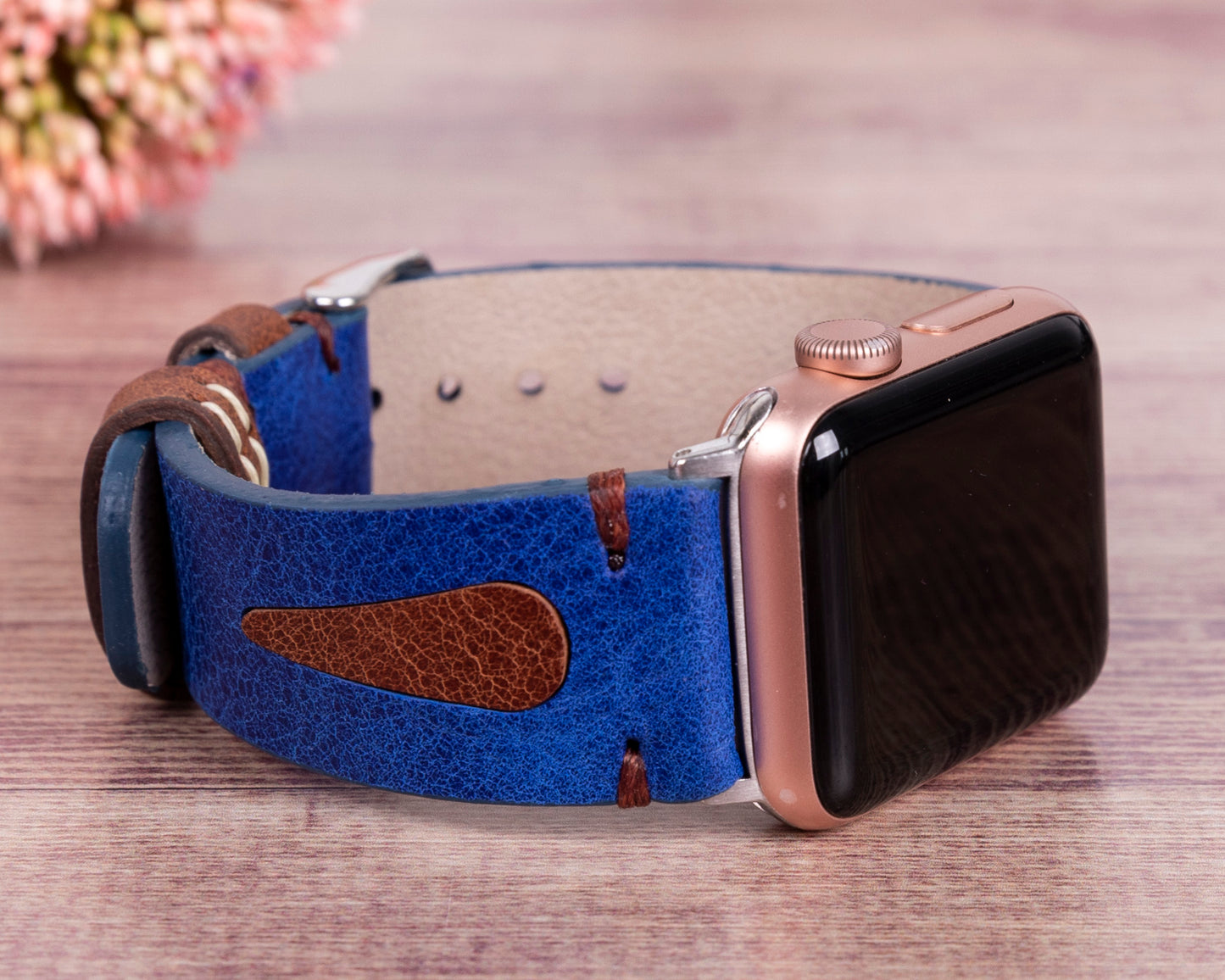 Dual Color Leather Apple Watch Band - Brown/Blue