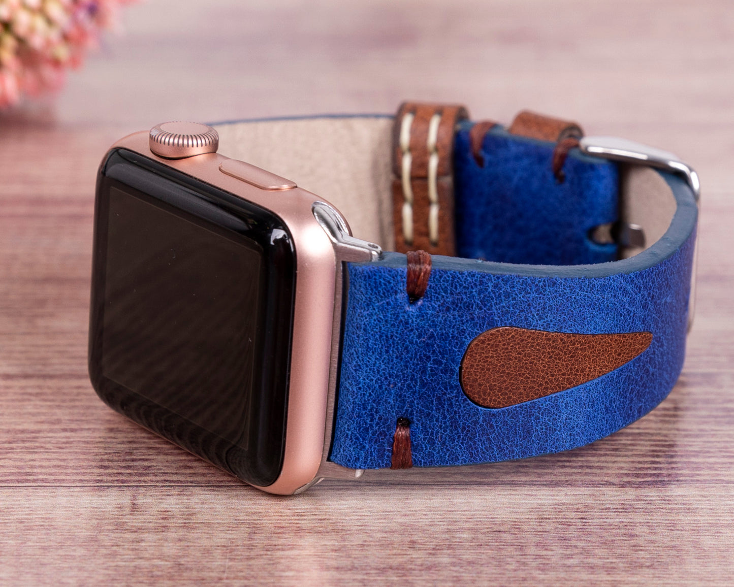 Dual Color Leather Apple Watch Band - Brown/Blue