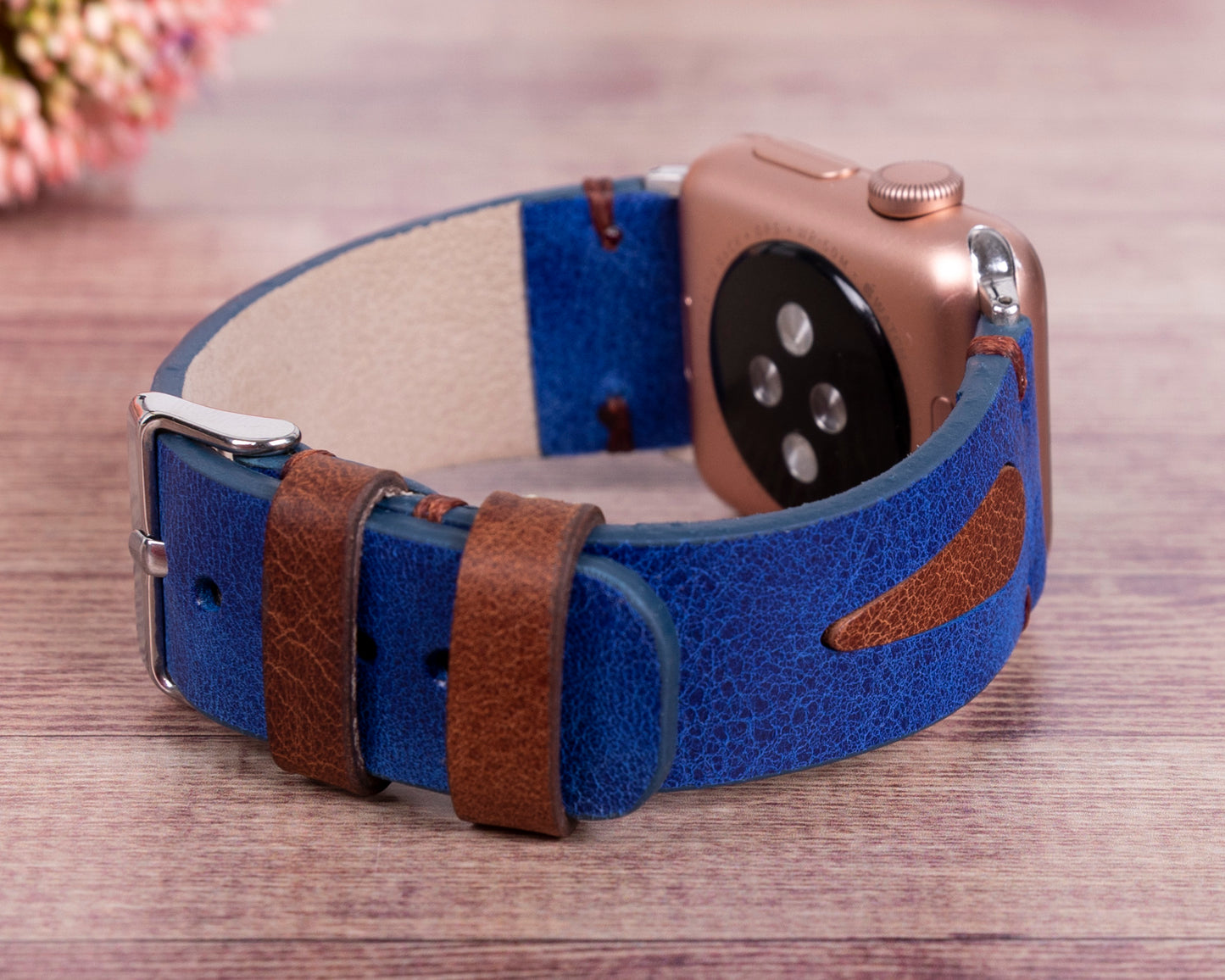 Dual Color Leather Apple Watch Band - Brown/Blue