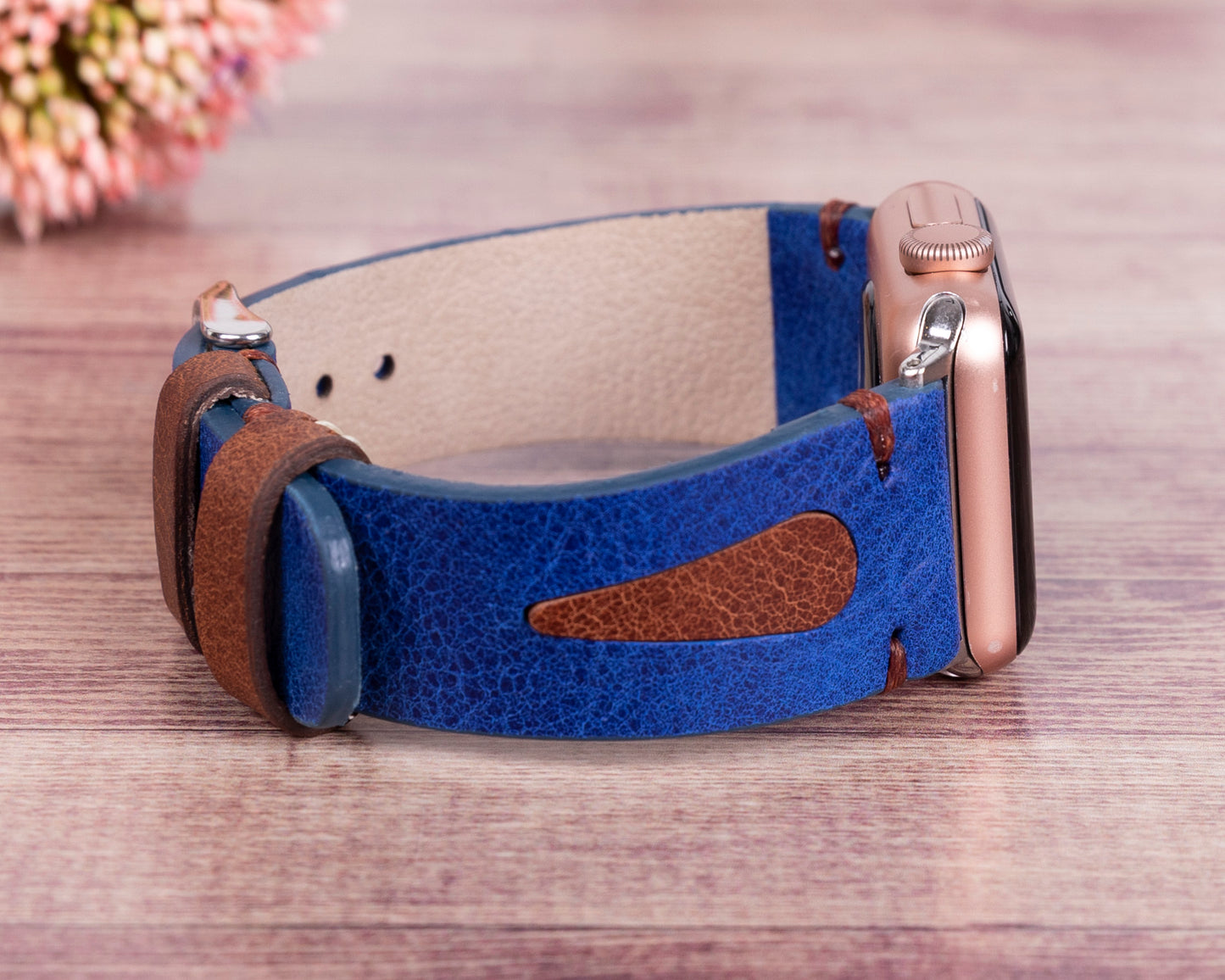 Dual Color Leather Apple Watch Band - Brown/Blue