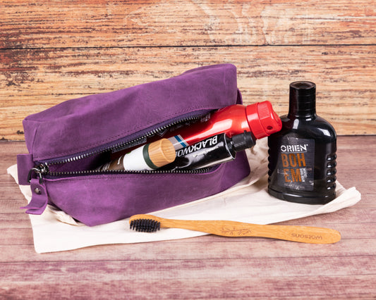 Leather Women Make Up Bag - Purple