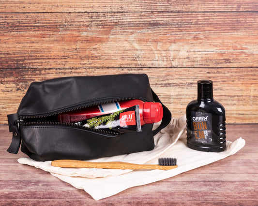 Leather Women Make Up Bag - Antic Black