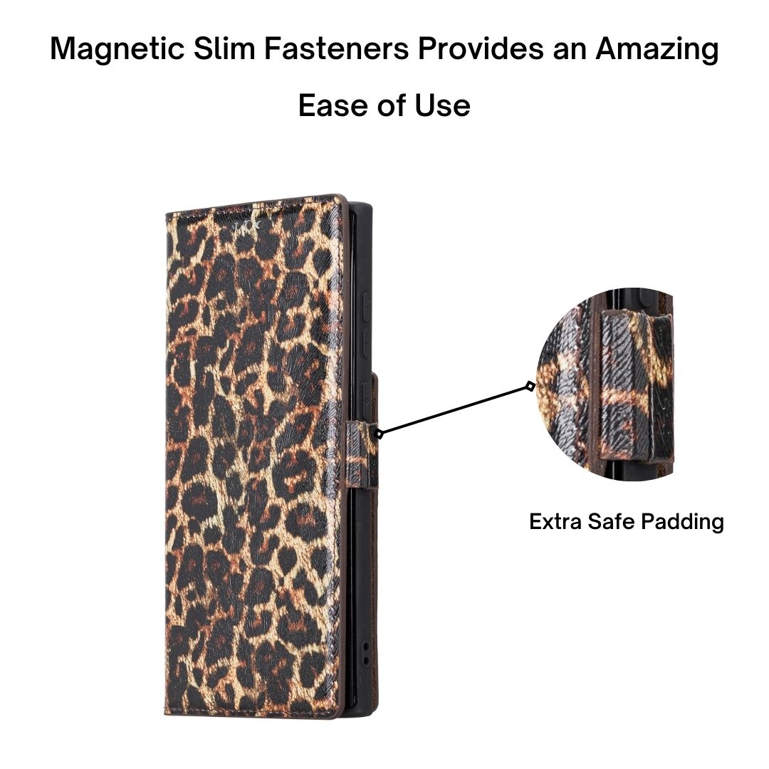 Samsung Galaxy S22 Ultra (6.8") Leather Wallet Case - Black Leopard