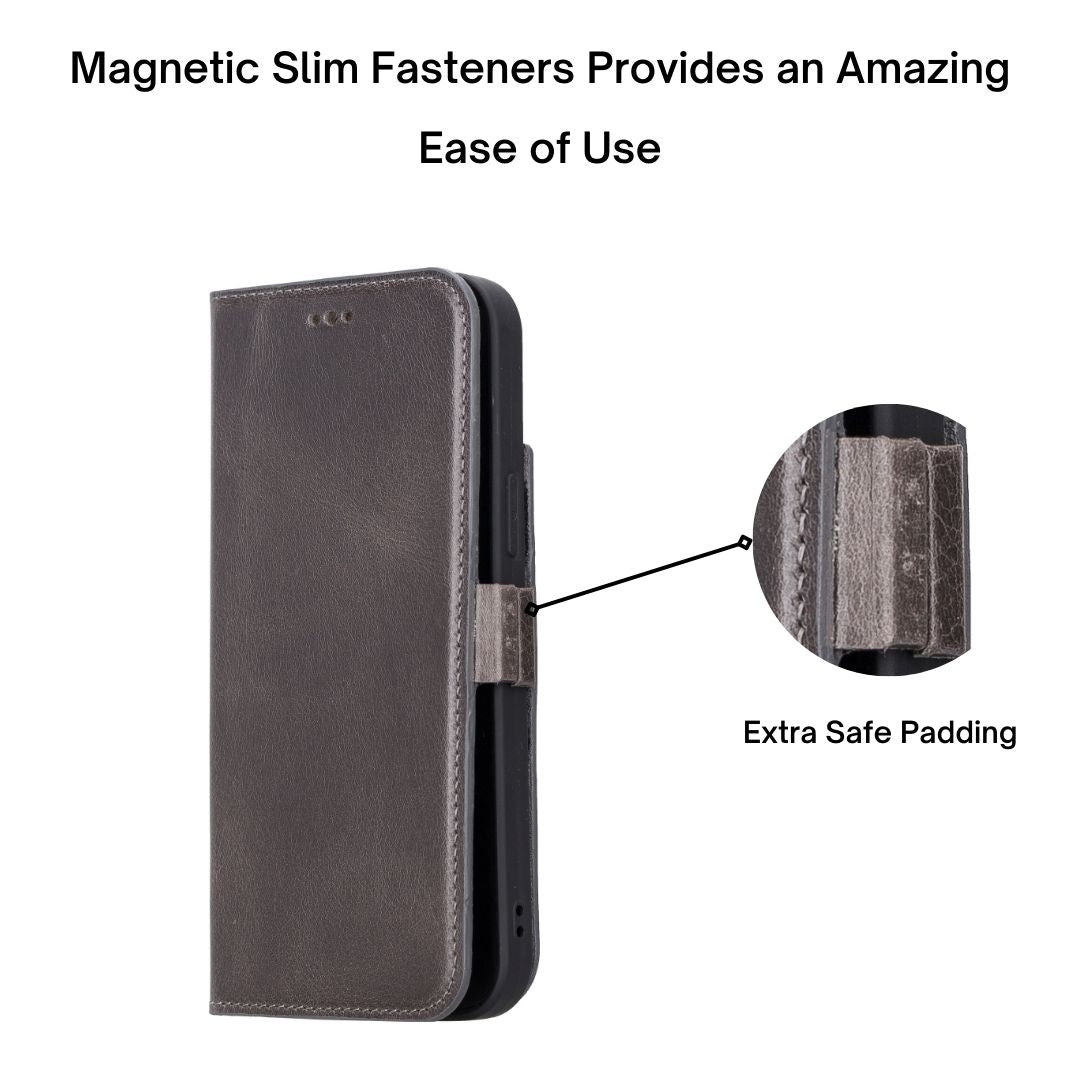 iPhone 13 Pro Max (6.7") Leather MagSafe Stand Wallet Case RFID Protection - Rustic Black