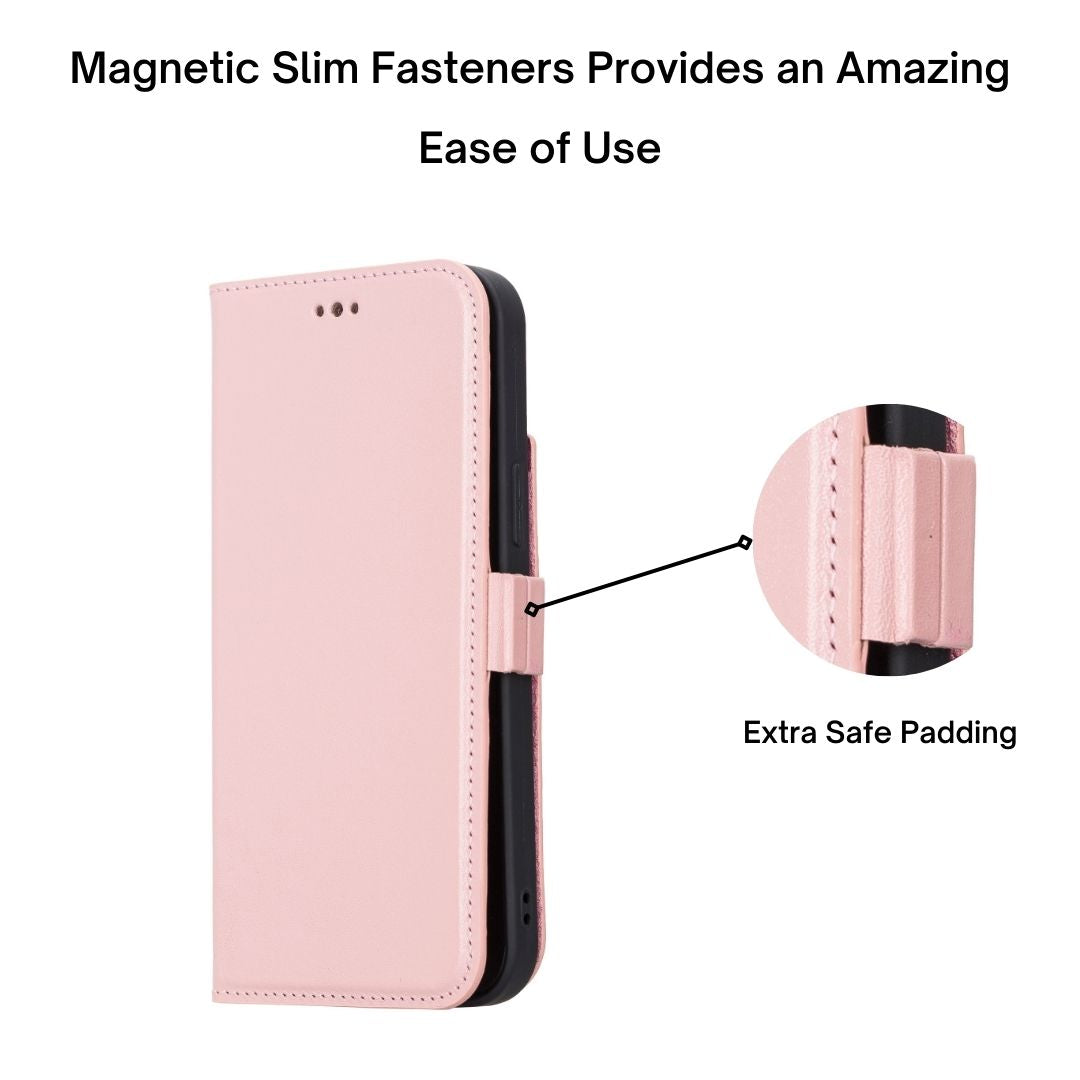 iPhone 13 Pro (6.1") Leather MagSafe Stand Wallet Case RFID Protection - Pink