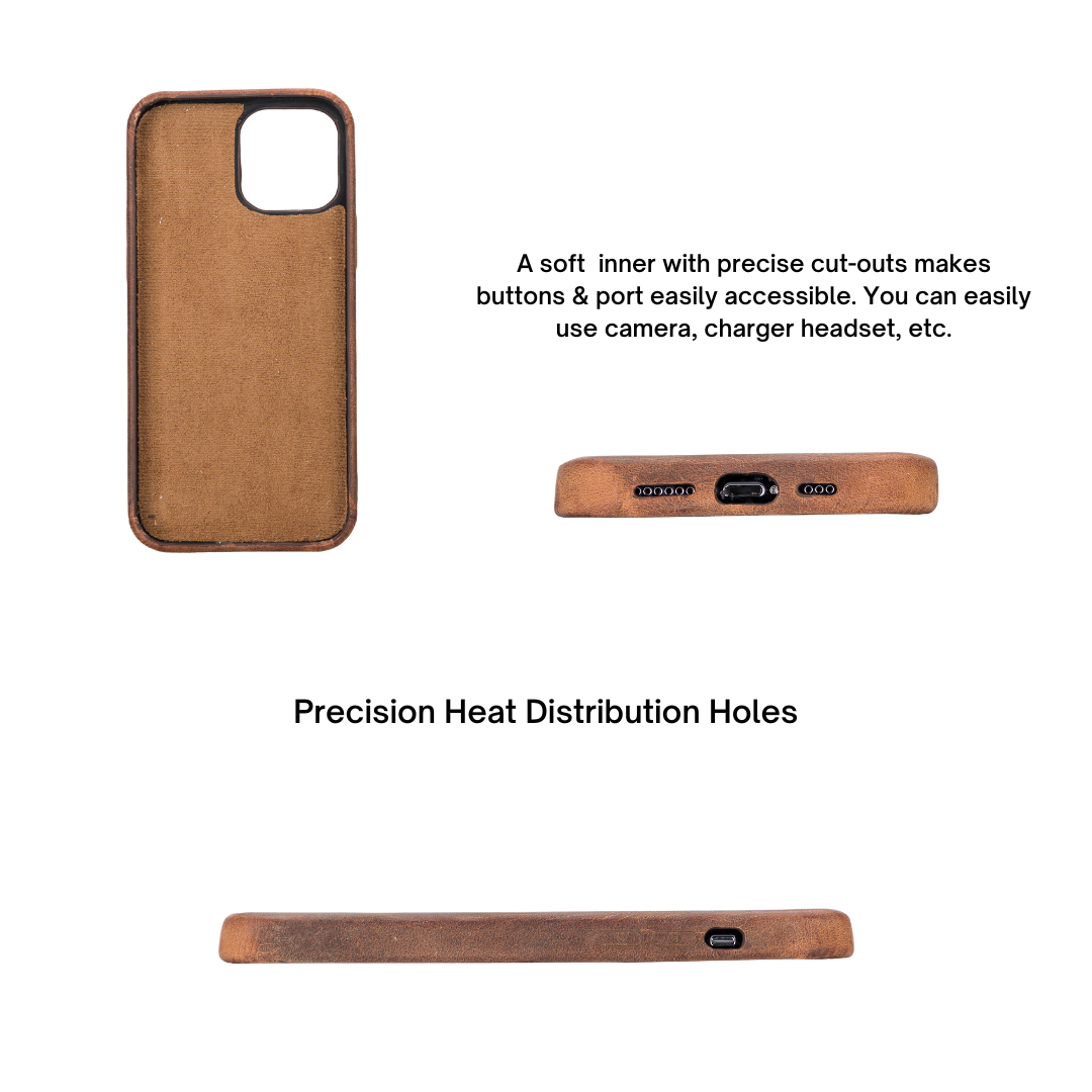 iPhone 13 Pro (6.1") Full Leather MagSafe Snap On Case - Teak Brown