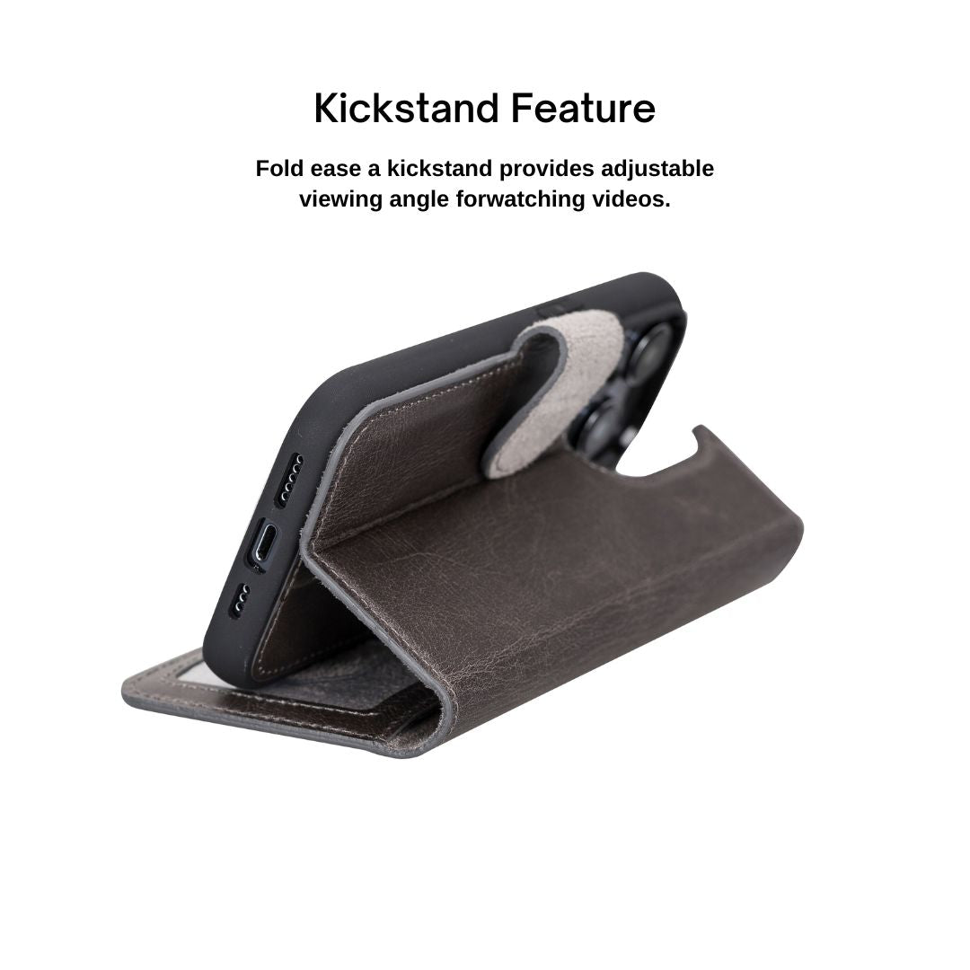 iPhone 14 Pro (6.1") Leather MagSafe RFID Detachable Wallet Case - Rustic Black