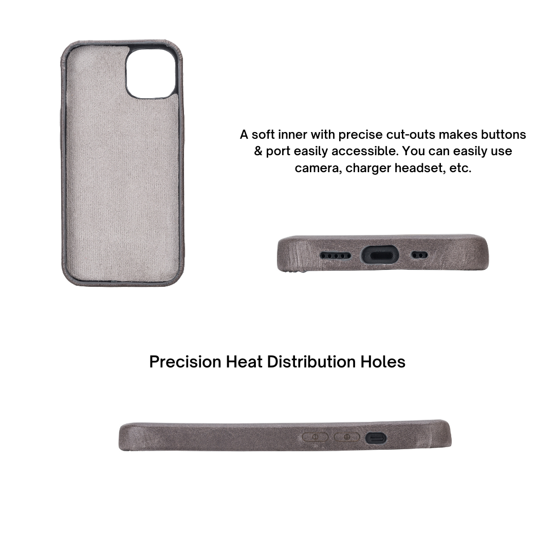 iPhone 13 (6.1") Full Leather MagSafe Snap On Case - Rustic Black