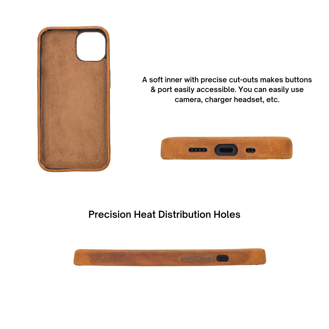 iPhone 13 (6.1") Full Leather MagSafe Snap On Case - Dark Brown