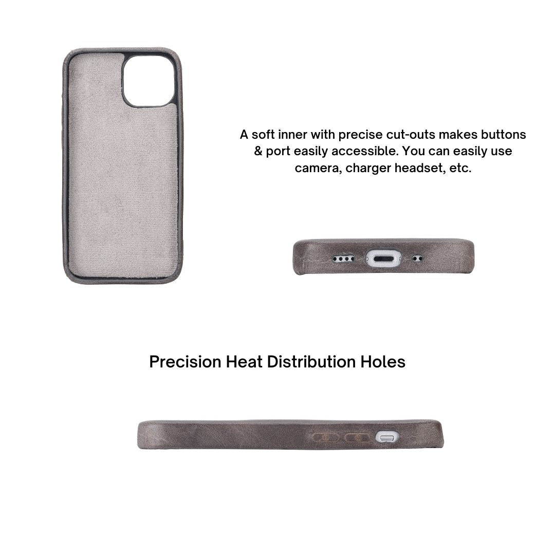 iPhone 13 Mini (5.4") Full Leather MagSafe Snap On Case - Rustic Black