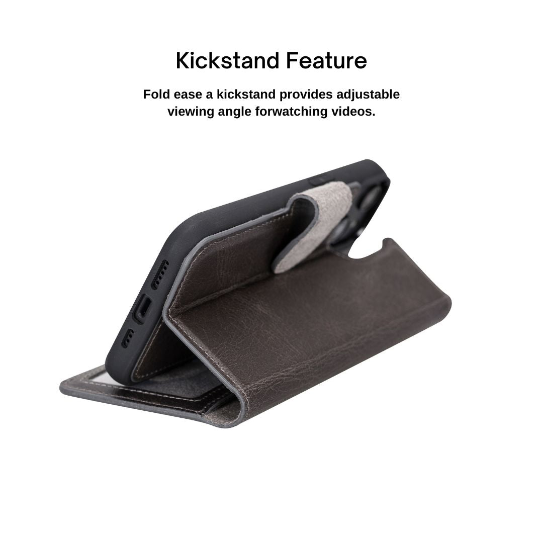 iPhone 14 (6.1") Leather MagSafe RFID Detachable Wallet Case - Rustic Black