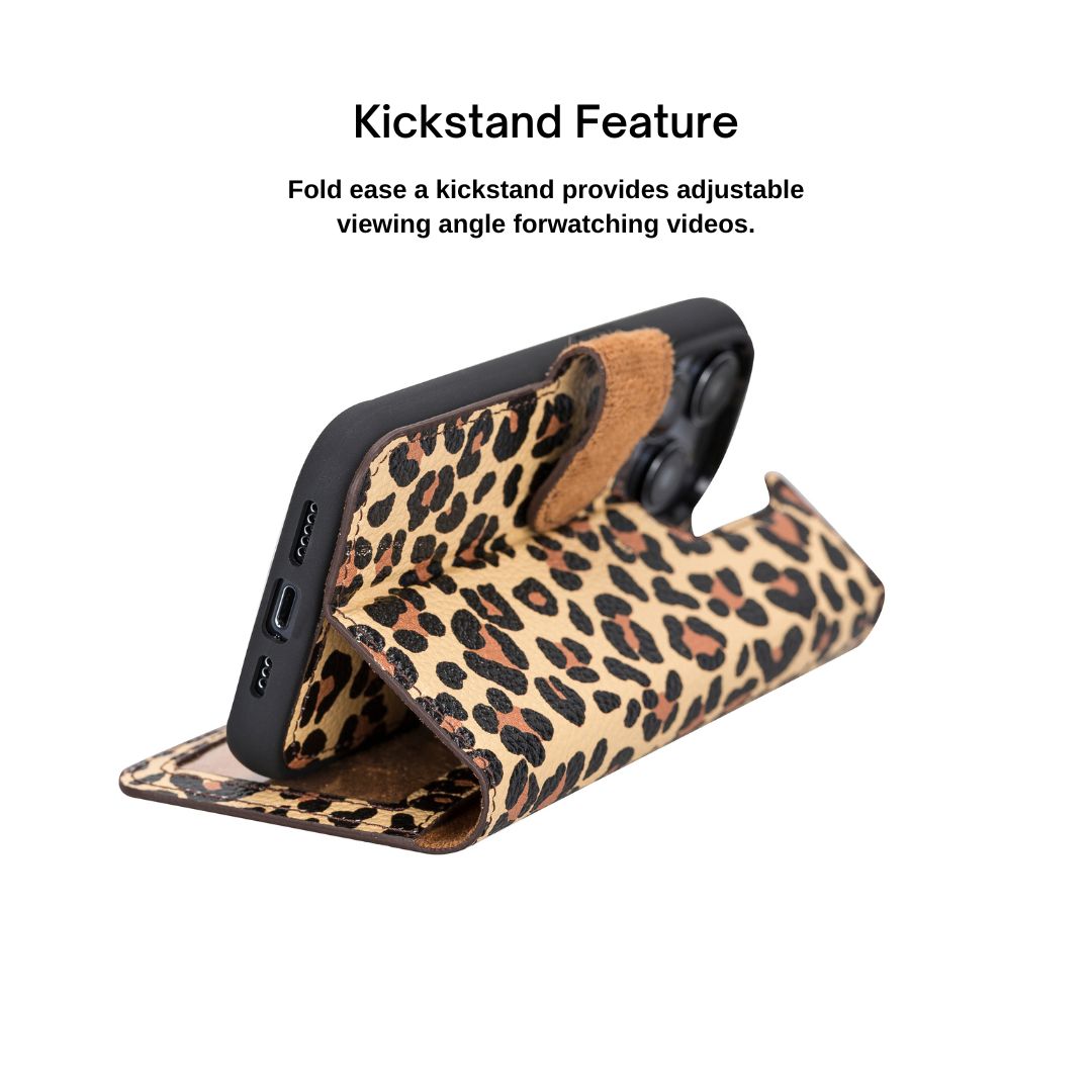 iPhone 14 Pro Max (6.7") Leather MagSafe RFID Detachable Wallet Case - Leopard