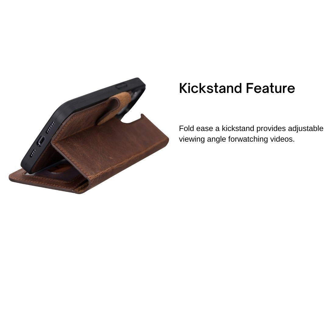 iPhone 13 Pro Max (6.7") Leather MagSafe RFID Magnetic Detachable Wallet Case - Teak Brown
