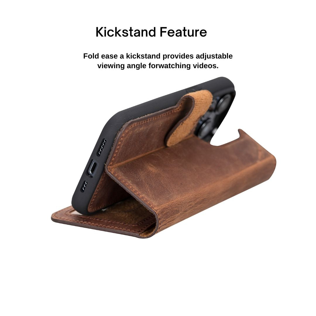 iPhone 14 Pro (6.1") Leather MagSafe RFID Detachable Wallet Case - Teak Brown