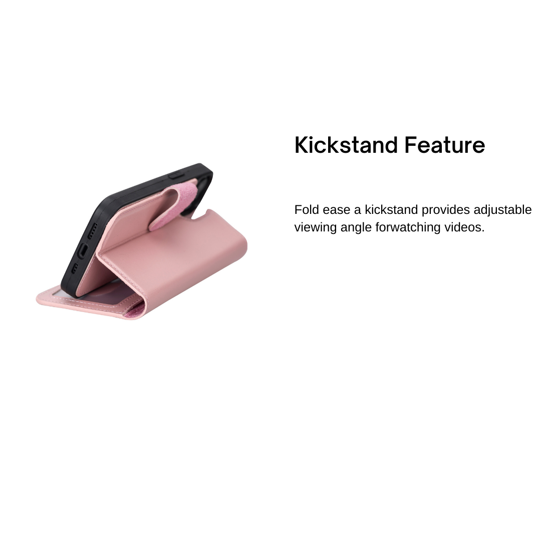 iPhone 14 Pro (6.1") Leather MagSafe RFID Detachable Double Wallet Case - Pink