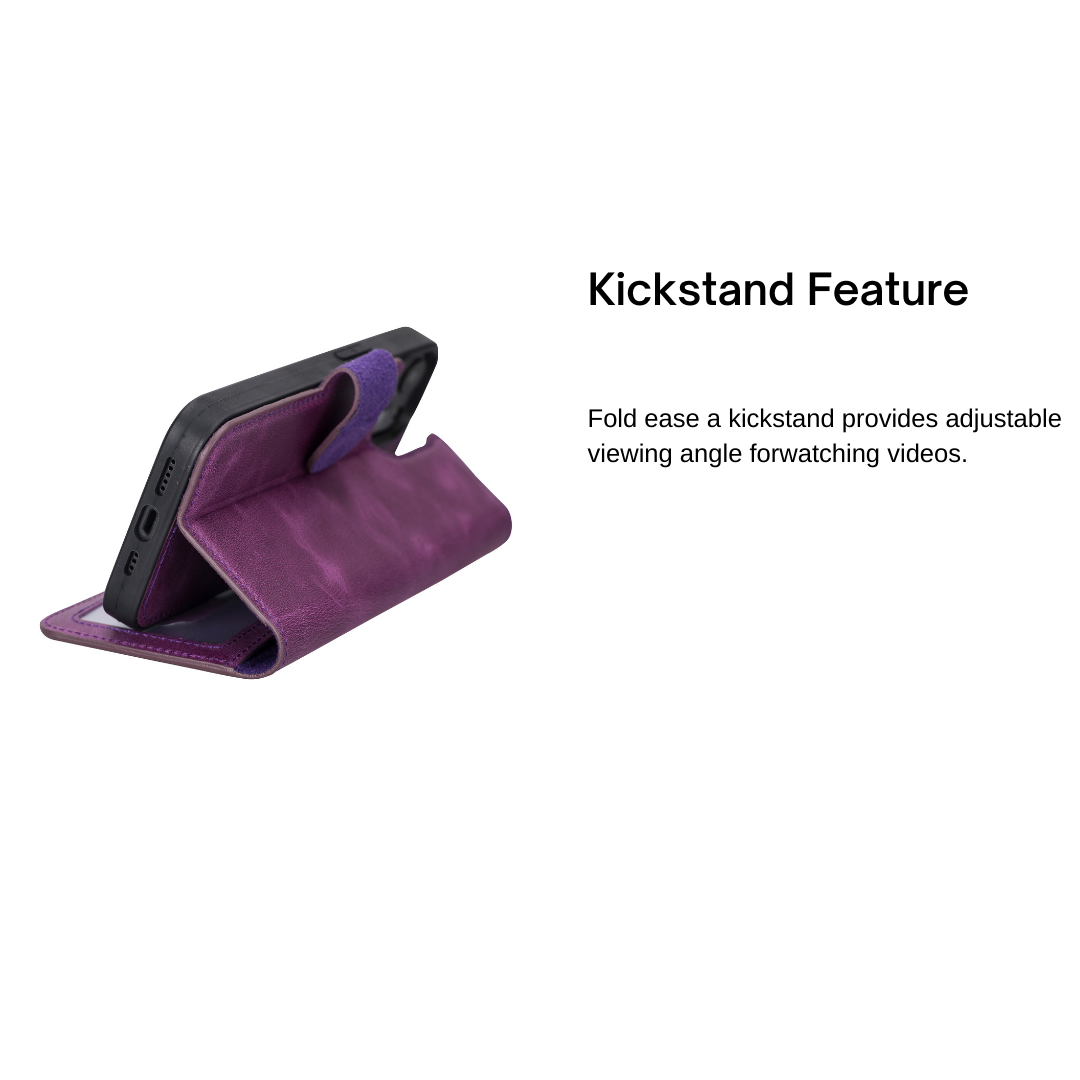 iPhone 13 (6.1") Leather MagSafe RFID Magnetic Detachable Wallet Case - Purple