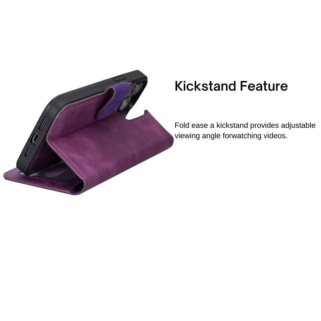 iPhone 13 Pro Max (6.7") Leather MagSafe RFID Magnetic Detachable Wallet Case - Purple