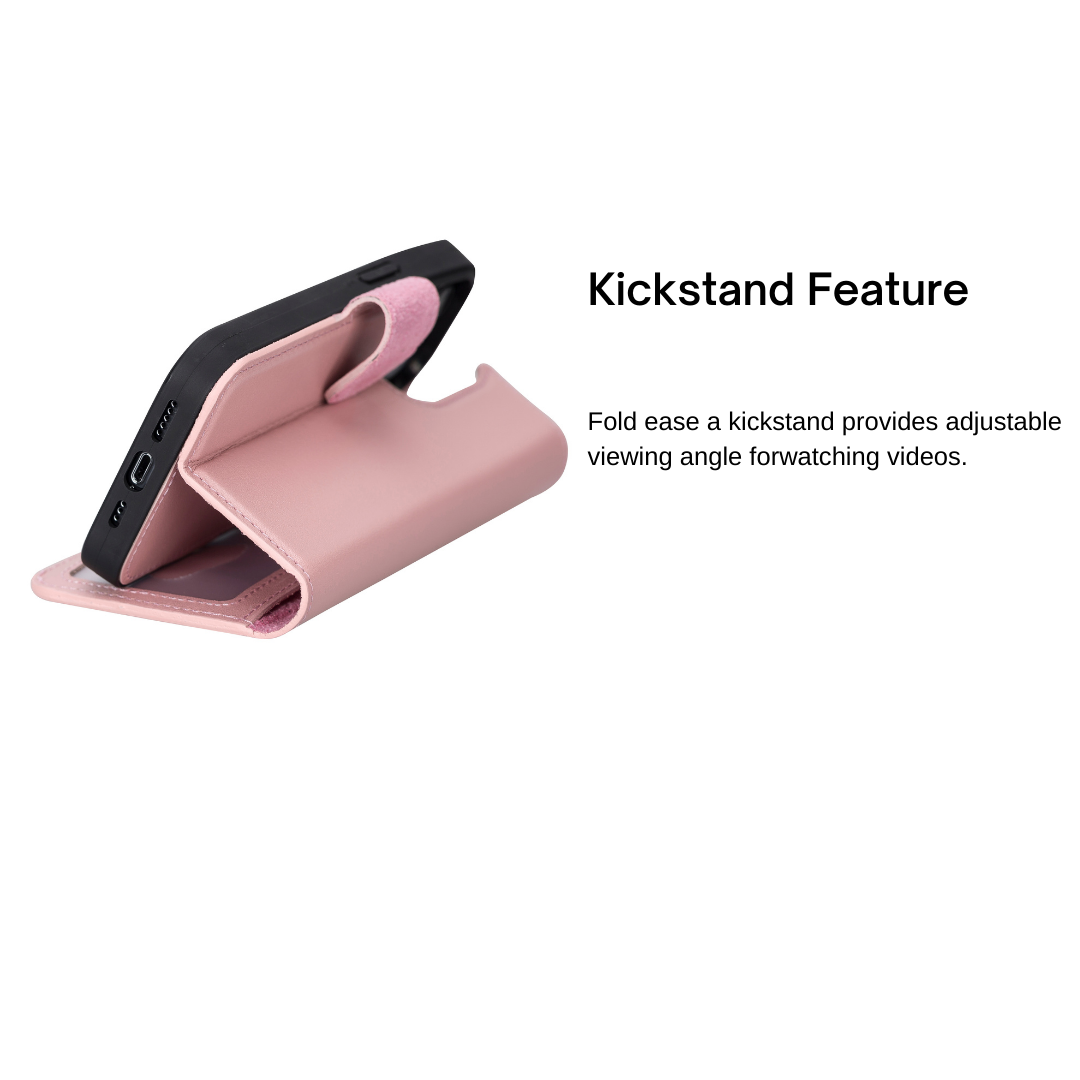 iPhone 13 Pro (6.1") Leather MagSafe RFID Magnetic Detachable Wallet Case - Pink