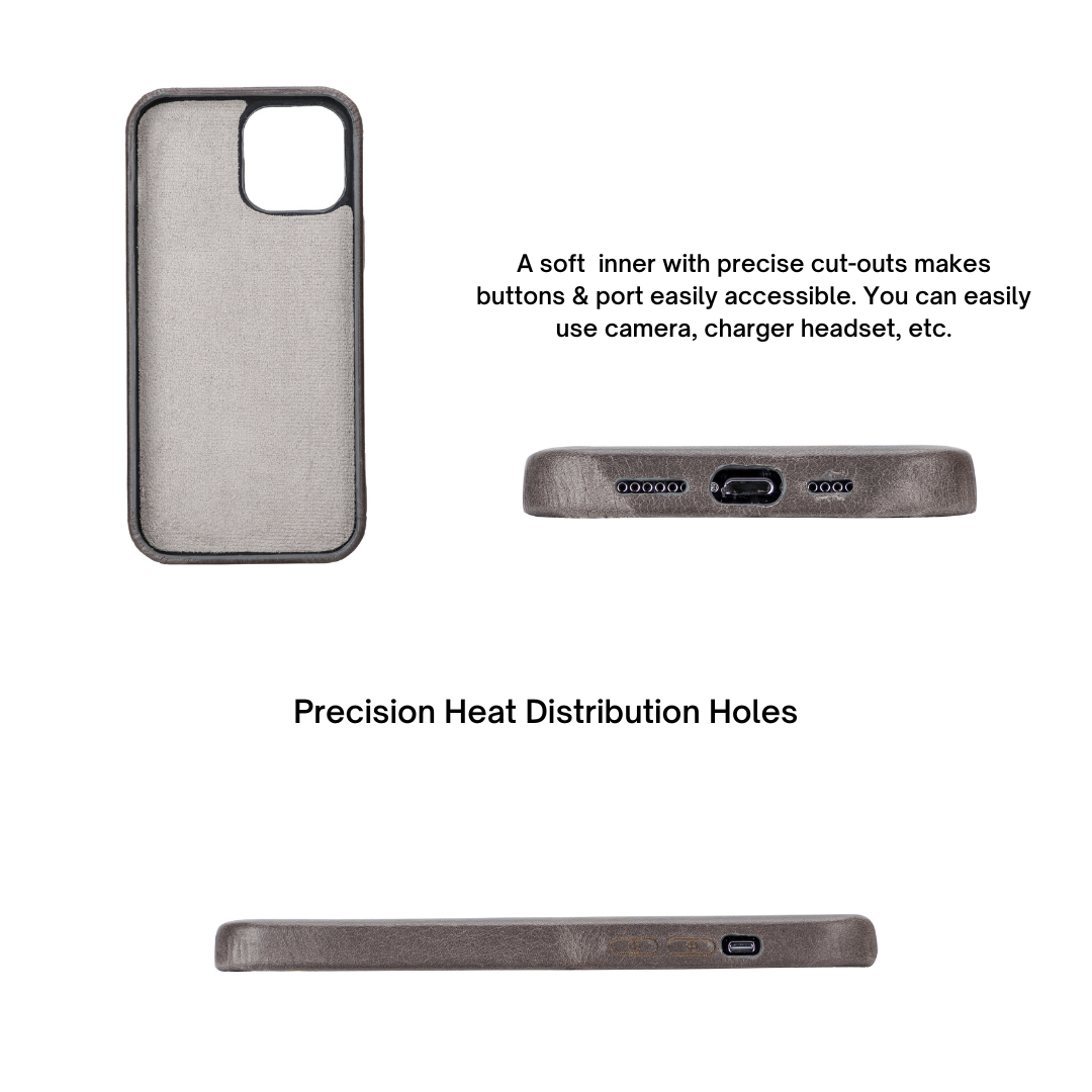 iPhone 14 Plus (6.7") Full Leather MagSafe Snap On Case - Rustic Black