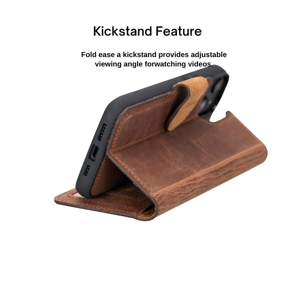 iPhone 14 (6.1") Leather MagSafe RFID Detachable Wallet Case - Teak Brown
