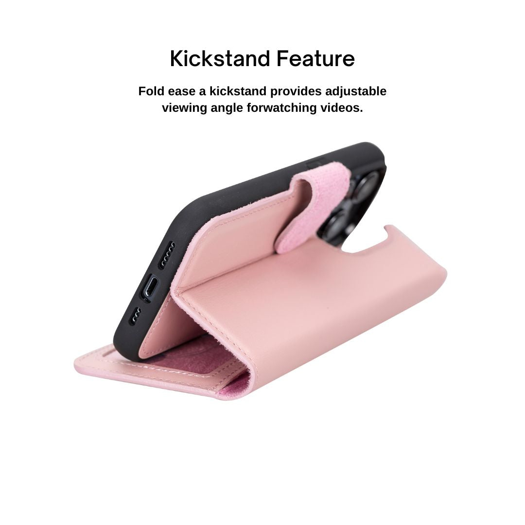 iPhone 14 Pro (6.1") Leather MagSafe RFID Detachable Wallet Case - Pink