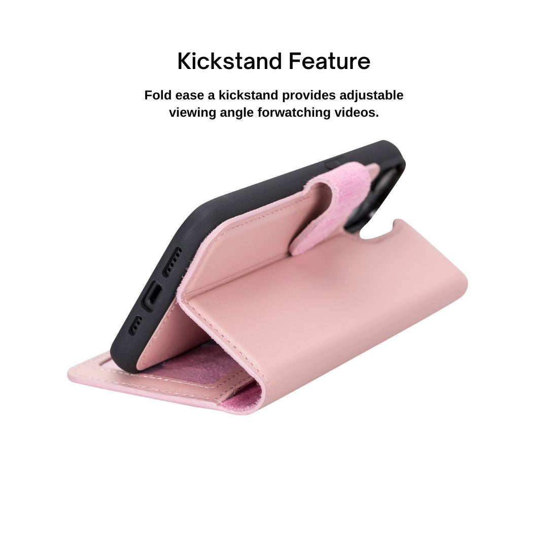 iPhone 14 (6.1") Leather MagSafe RFID Detachable Wallet Case - Pink