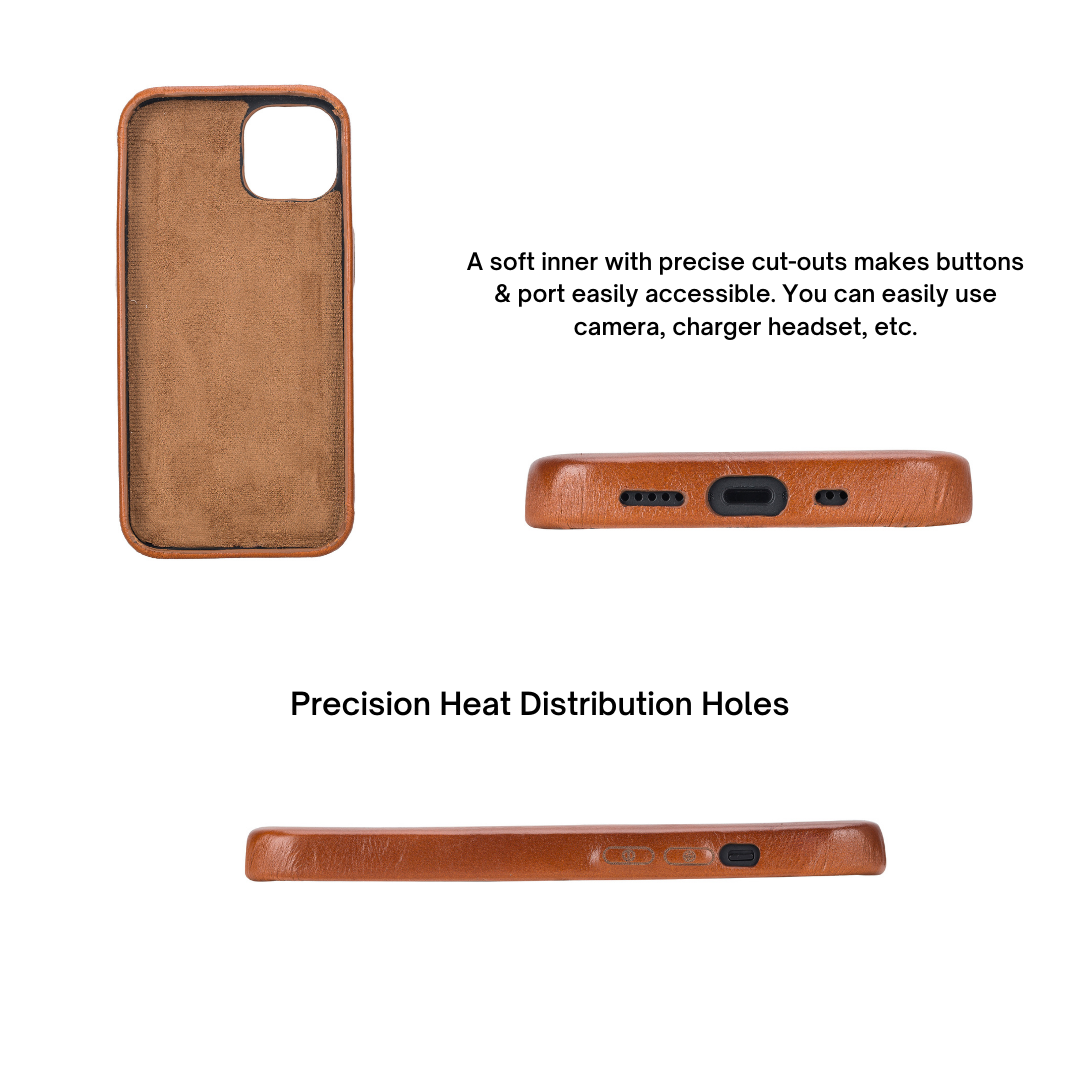 iPhone 13 (6.1") Full Leather MagSafe Snap On Case - Rustic Brown